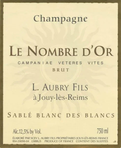 Aubry Fils Champagne Le Nombre d’Or Sable Blanc des Blancs – 2018 (750ml)