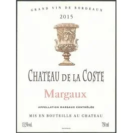Chateau de la Coste Margaux AOC Red Bordeaux Blend 750ml