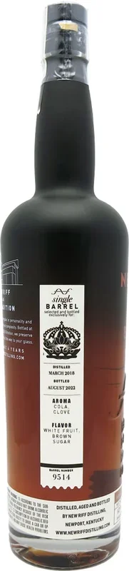 New Riff “Mission Exclusive” Single Barrel #9514 107.3 Proof Cask Strength Kentucky Bourbon 750ml