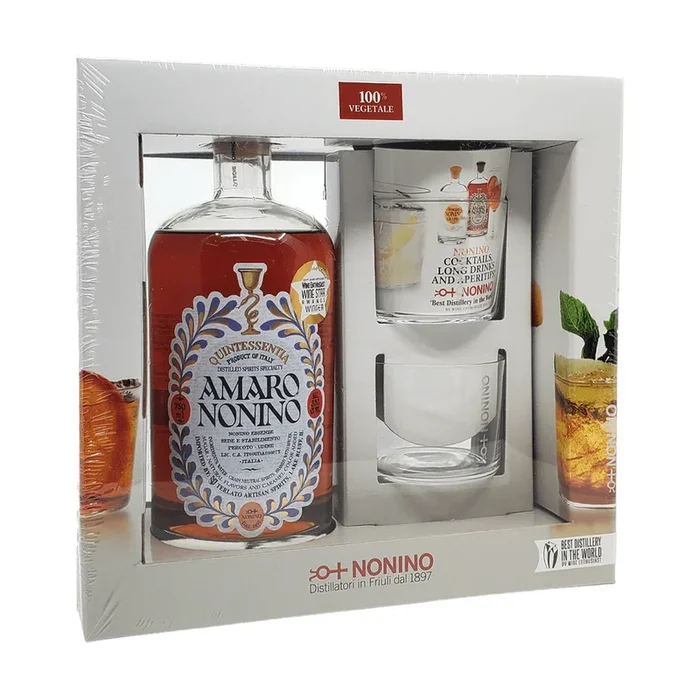Nonino Quintessentia Amaro Liqueur w/ 2 Tumblers Gift Box