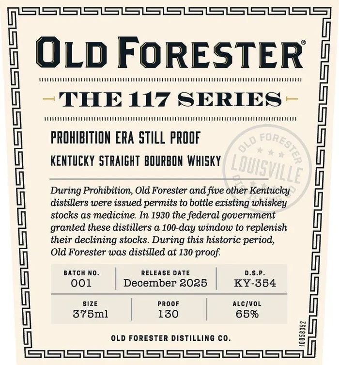Old Forester 117 Series Prohibition Era Still Proof Kentucky Straight Bourbon Whiskey 375mL