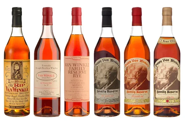 Old Rip Van Winkle Family Reserve 10 Year, 12 Year, 13 Year, 15 Year, 20 Year & 23 Year Old Kentucky Straight Bourbon Whiskey Bundle 750ml 6-Pack