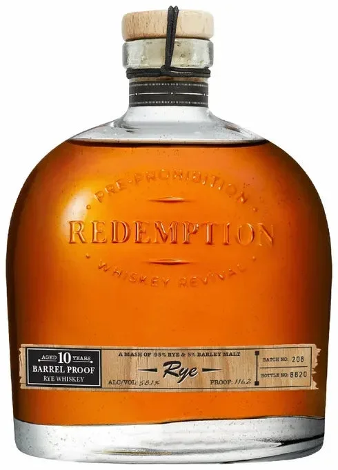 Redemption 10 Year Old Barrel Proof Straight Rye Whiskey 750ml