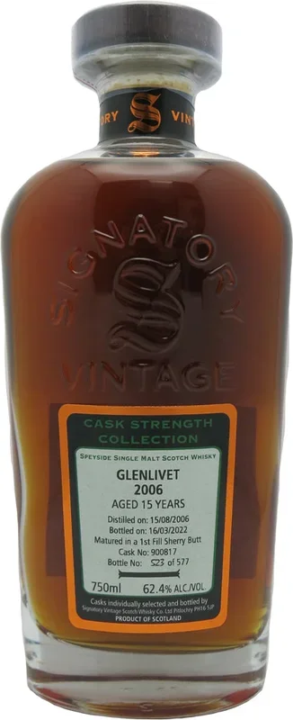 Signatory Glenlivet 2006 15 Year Old Cask Strength Single Malt Whiskey 750ml